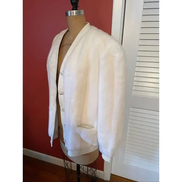 VINTAGE ADOLPH SCHUMAN FOR LILLI ANN | white button up fur jacket - Picture 3 of 16
